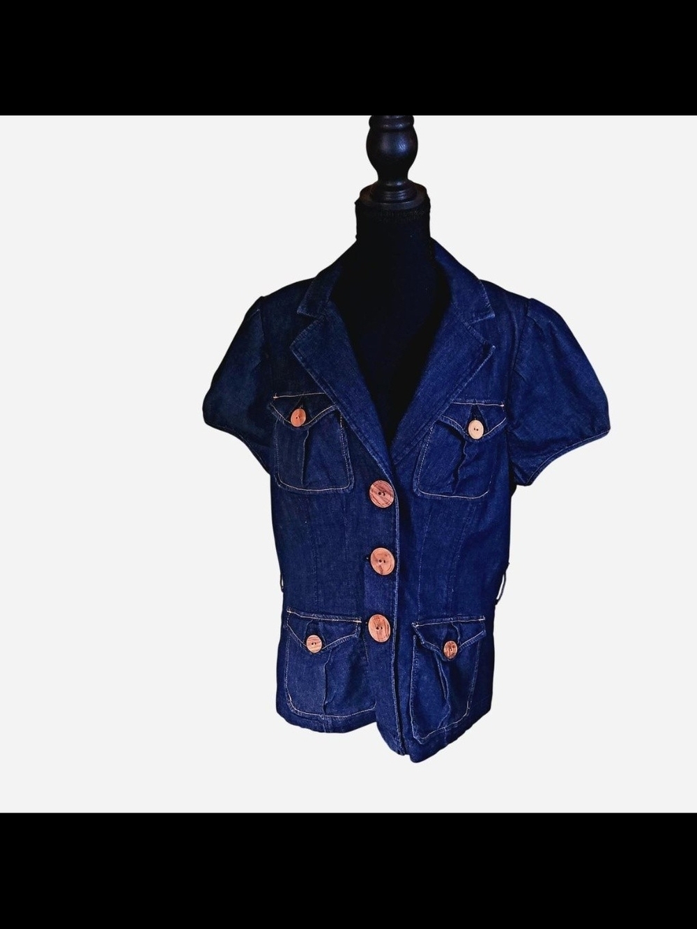 Cache Dark Blue Denim Short-Sleeve Jean Jacket